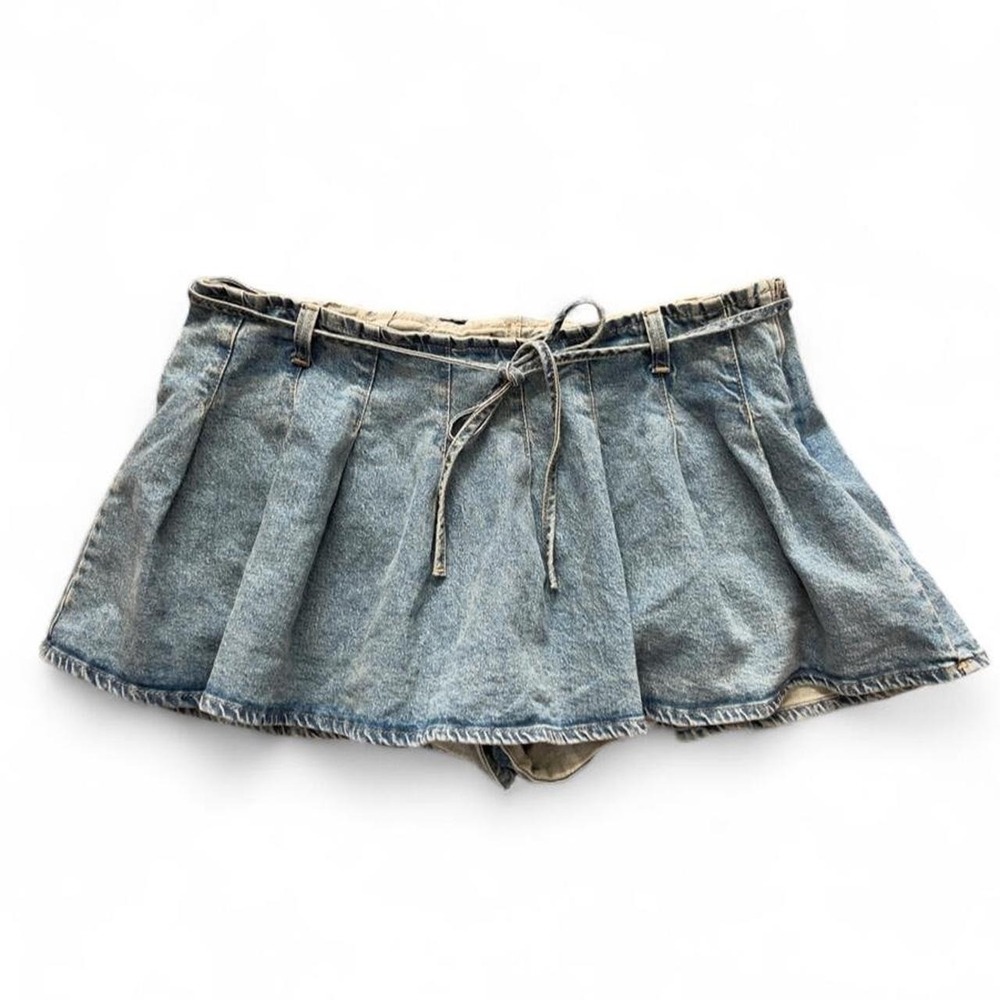 Wild Fable Pleated Denim Micro Mini Skort Skirt Sz 16 Festival